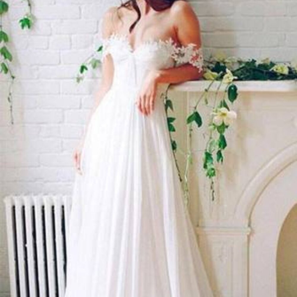 Mingda White Lace Floral Off The Shoulder Wedding Dress